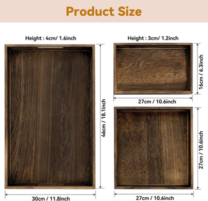 Rustic Wooden Serving Trays with Handle, Serving Platters, Charcuterie Board Set of 3 Nesting Food Trays for Serving Food