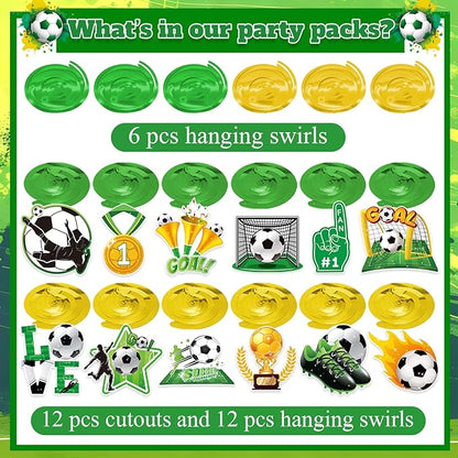 Soccer Hanging Swirls - 30 Pcs Soccer Party Decorations Ceiling Hanging Streamers for Soccer Themed Party Decor Supplies