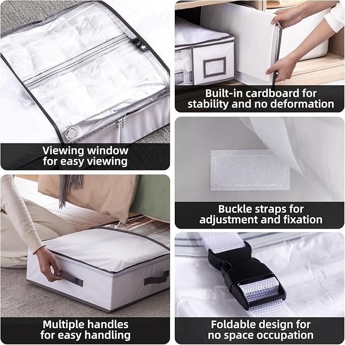 TAILI Under Bed Jumbo Vacuum Seal Storage Bags for Comforters and Blankets, Large Capacity White Foldable Box Save 80% Space, 41" x 17.7" x 6"