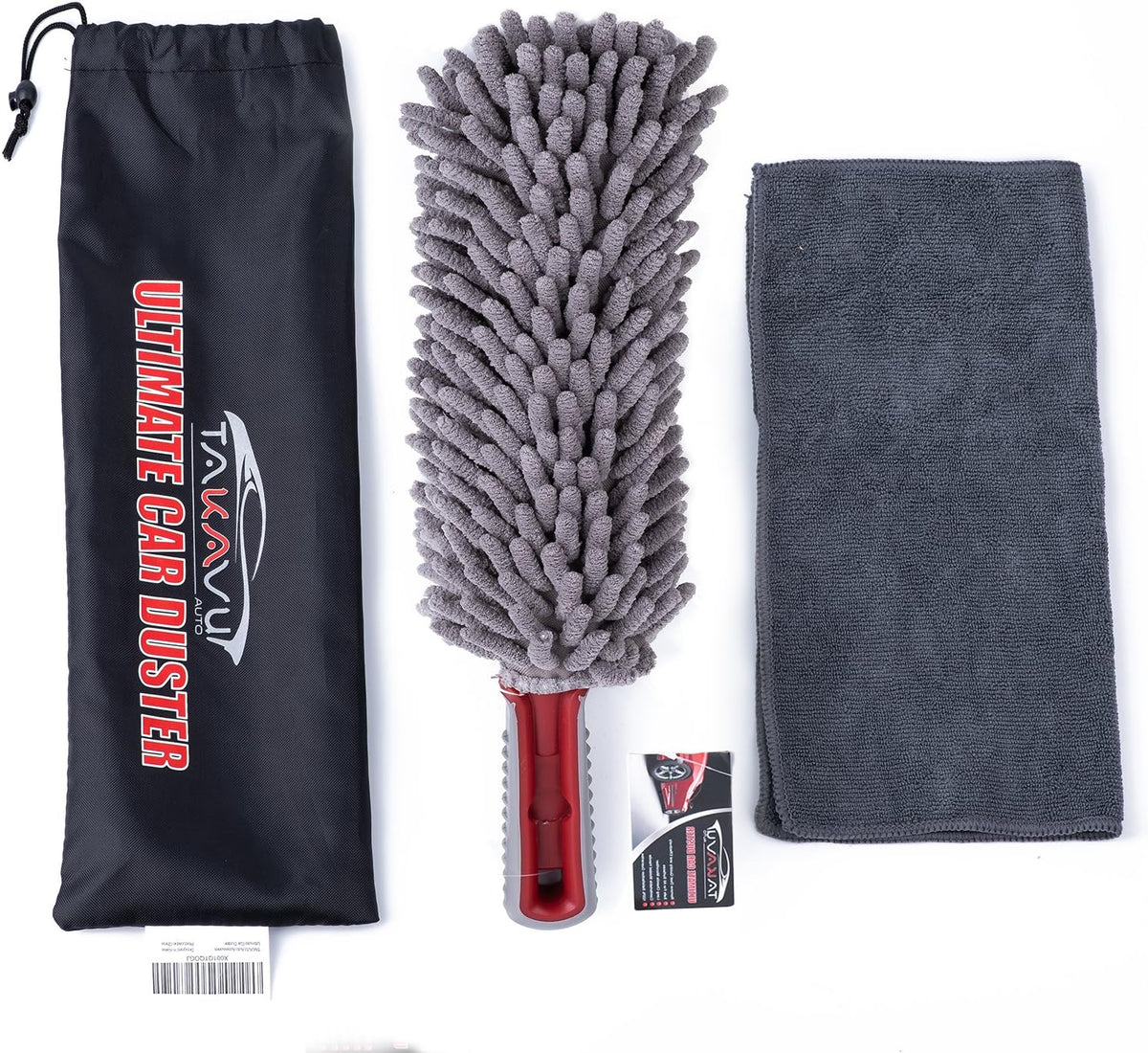 Car Duster Interior by TAKAVU, 360° Microfiber Fingers, Unbreakable Comfort Handle, Lint and Scratch Free, Include Microfiber Towel, for Car & Home Use, The Best Auto Accessories Gray