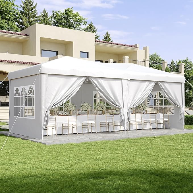 Aoxun 10x20 Pop Up Canopy Tent with 6 Removable Sidewalls, One Push Party Tent Waterproof Outdoor Canopy with 3 Adjustable Height, Portable Tents for Parties, Wedding, Commercial, Market
