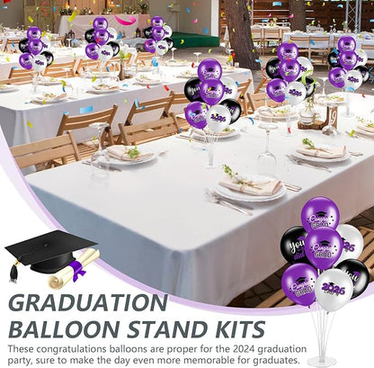 4 Set Graduation Party Balloon Stand Kits for Table Centerpieces Balloon Tables Holders with Congrats 2026 Graduation Party Decorations for School College Photo Props(Purple)