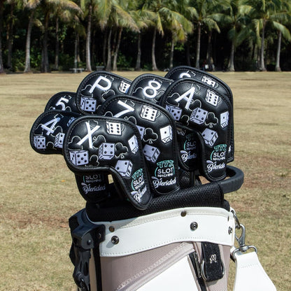 Golf Iron Covers Lucky 777 Golf Iron Headcover 10pcs Synthetic Leather Golf Clubs Iron Covers for Golf Clubs Head Covers for Irons with Magic Tape Fit All Brands
