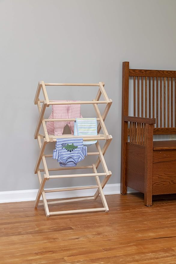 Pennsylvania Woodworks Clothes Drying Rack: Solid Maple Hard Wood Laundry Rack for Baby Clothes, Hand Towels, Delicates & More, Durable Small Folding Drying Rack, Made in USA, No Assembly Needed