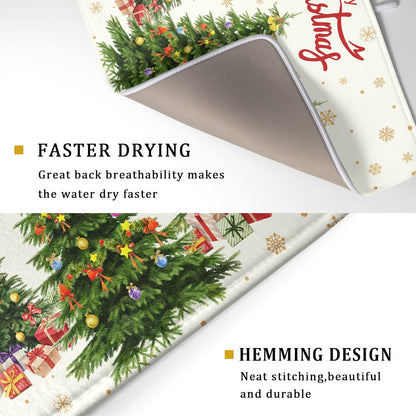Merry Christmas Dish Drying Mats for Kitchen Counter 16x18 Inch Christmas Tree Dish Drainer Mats Dry Pad Xmas Forest Drying Mat for Dish Christmas