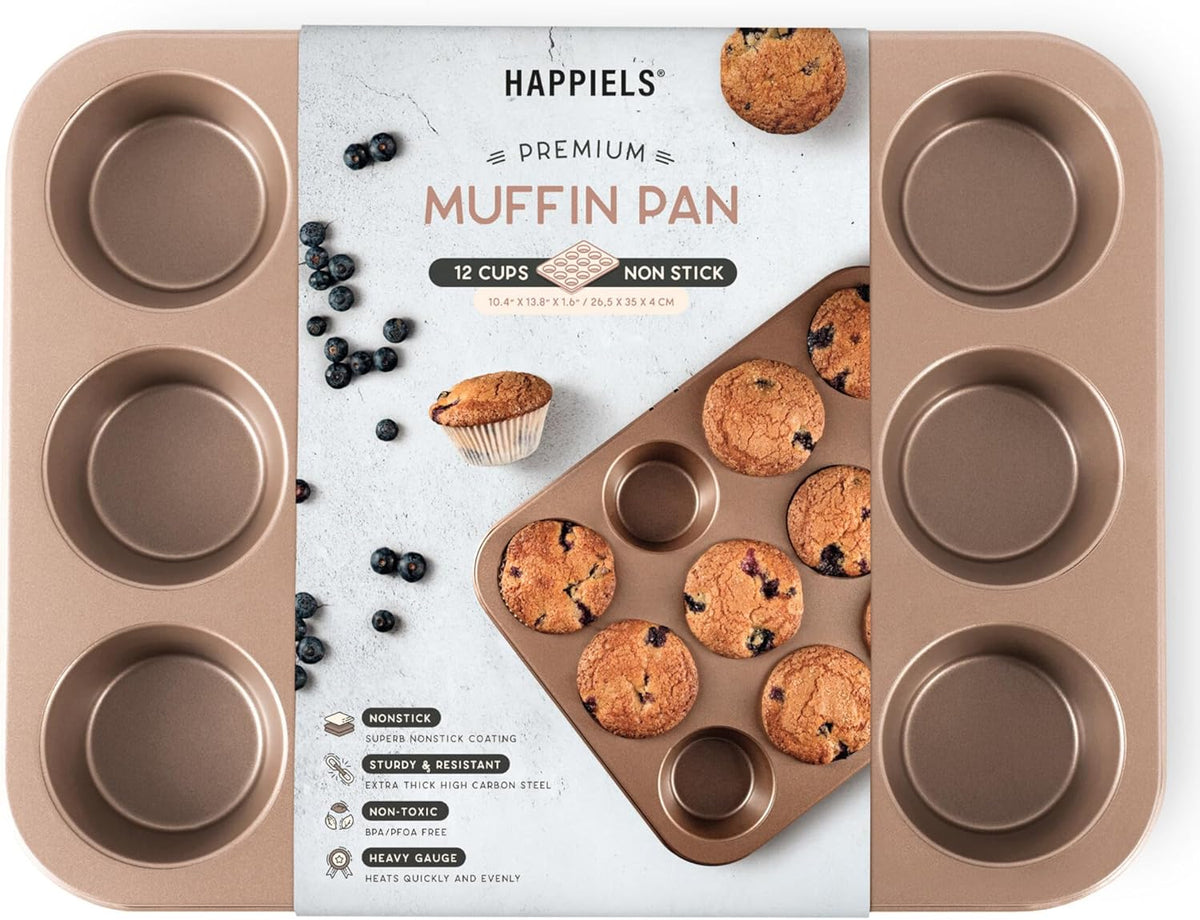 Non Toxic Nonstick 12 Cup Muffin Pan, Pfoa BPA free Nontoxic Cupcake Tin, Best Non Stick Muffin Pans, Muffin tins, Cupcakes Tray