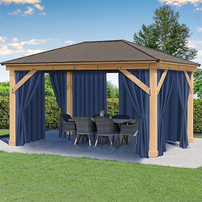 HolidayIdeas Waterproof Patio Outdoor Curtains with Rod Pocket 6 Pcs- UV & Privacy Protect Weatherproof Gazebo Outdoor Drapes for Porch, Balcony, Apartment, Sliding Glass Door, Navy, 54x95 Inch