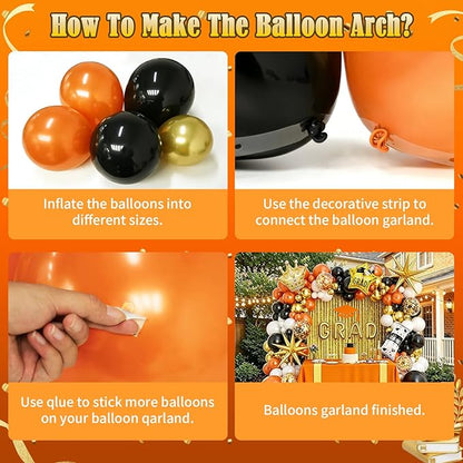 Graduation Balloon Arch Garland Kit Orange Black White Gold Graduation Decorations 2026 for College High School Class of 2026 Grad Party Prom Decor