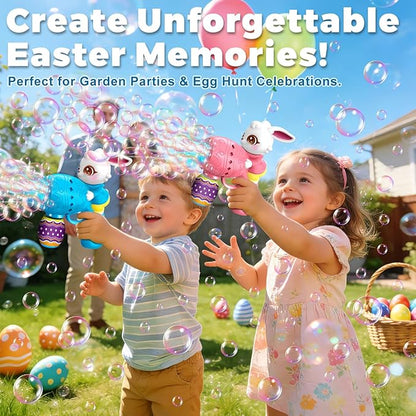 Easter Bubble Guns for Toddlers & Kids: Easter Basket Stuffers 2-Pack Bunny & Egg Themed - Leak-Proof Bubble Blaster Toys with Refill Solution - Perfect for Easter Egg Hunt & Outdoor Party