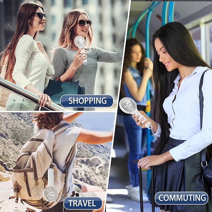 QQT Mini Handheld Fan, Small Personal Cooler with 3 Speeds, Portable Battery Operated, USB Rechargeable Makeup Eyelash Dryer, Strong Airflow for Travel, Office, Outdoor, Women, Men, and Kids(White)