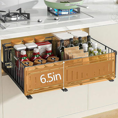 Under Sink Pull-Out Cabinet Organizer for Kitchen and Bathroom Cabinet Storage - Metal Expandable Drawers(12.8-19.49in Width) Suitable for Hair Tools,Trash Bags White 1 Pack