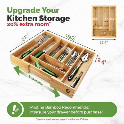 Silverware Tray for Drawer Organizer,Kitchen Drawer Organizer,Cutlery Organizer in Drawer, Flatware Silverware Holder, Expandable Adjustable Wooden Dividers (8-slots)