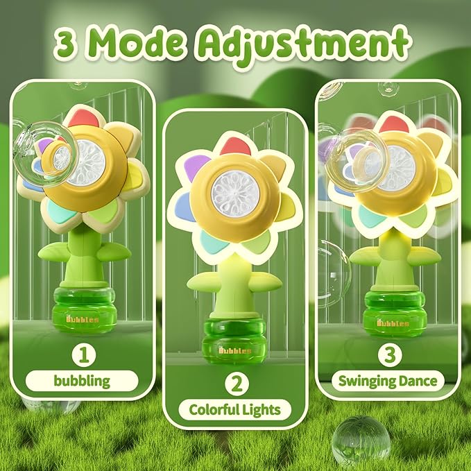 Sunflower Bubble Machine for Kids, Automatic Bubble Gun with Colorful Lights, Handheld Flower Bubble Toy for Toddlers, 25,000+ Bubbles, 3 Modes, Outdoor Bubble Blower, Easter, Wedding，Birthday Gift