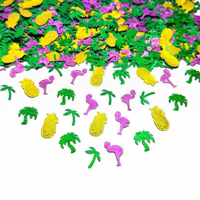 Werich Hawaiian Party Confetti Tropical Foil Table Scatter Decorations, Flamingo Pineapple Palm Tree Confetti for Luau, Beach, Summer, Birthday, Wedding, Aloha Theme Party Supplies