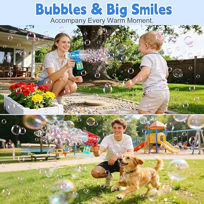 Bubble Gun Machine for Kid & Toddler: 2PCS Bubble Blaster Guns with Bubble Solution Refill & LED Light - Automatic Bubble Blower for Kids 4-8 - Great Party Toys for Outdoor Parties Wedding Birthday