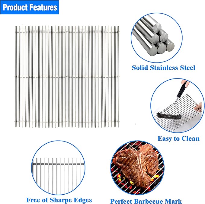 17.5" Stainless Steel 7639 Cooking Grates for Weber Spirit 300 Series, Spirit 700, Genesis Silver B/C, Genesis Gold B/C, Genesis Platinum B/C, Genesis 1000-3500, 7638