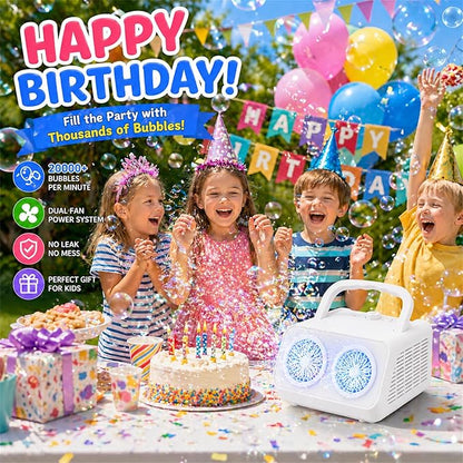 SHCKE Automatic Bubble Machine Upgrade Bubble Blower with 2 Fans,20000+ Bubbles Per Minute, USB-C or Battery Powered,Sealed Bottle, Portable Bubble Maker for Birthday Party Pool Wedding Outdoor