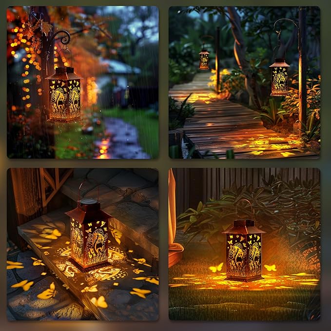 Homemory Mushroom Solar Lanterns Outdoor Waterproof, Birthday Gifts for Women Mom Grandma, LED Metal Decoration for Outside, Yard, Backyard, Porch, Lawn