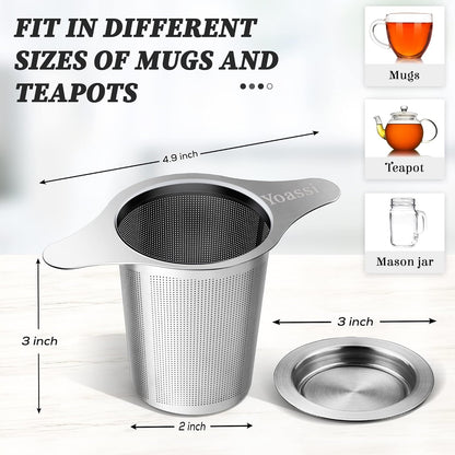 Extra Fine 18/8 Stainless Steel Tea Infuser Mesh Strainer with Large Capacity & Perfect Size Double Handles for Hanging on Teapots, Mugs