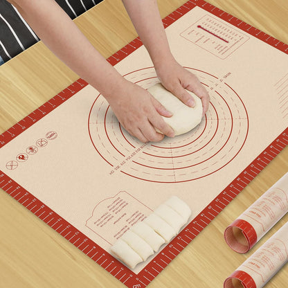 Hotec Silicone Baking Mat - 26x16 Thickened Pastry Dough Mat with Measurement Non-Stick For Dough Rolling, Bread, Oven Liner, Kitchen Counter