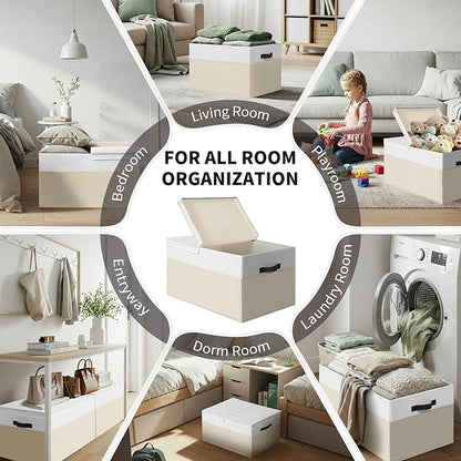 2 Pack EXTRA LARGE Blanket Storage Baskets with Lids, 22”x16”x12” Closet Organizers Bins for Clothes Towel/ Toy Storage Box with Lid Handles/ Stackable Decorative Fabric Bins for Living Room, Nursery