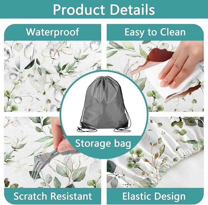 Picnic Table Cover with Bench Covers and Bag, Camping Essentials, Eucalyptus Leaves Outdoor Table Covers, Waterproof Windproof, Fitted Tablecloth Cover with Elastic Edge, 3 PCS, 30x72 Inch