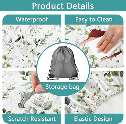 Picnic Table Cover with Bench Covers and Bag, Camping Essentials, Eucalyptus Leaves Outdoor Table Covers, Waterproof Windproof, Fitted Tablecloth Cover with Elastic Edge, 3 PCS, 30x72 Inch