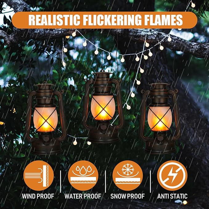 Retisee Vintage LED Lantern Battery Powered Camping Lamp Indoor Outdoor Hanging Lantern Flickering Fire Lamps with Remote Control for Patio Yard Door Front Decor(6 Pcs)