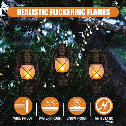 Retisee Vintage LED Lantern Battery Powered Camping Lamp Indoor Outdoor Hanging Lantern Flickering Fire Lamps with Remote Control for Patio Yard Door Front Decor(6 Pcs)