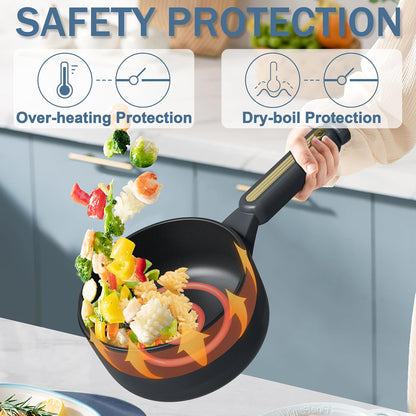 TOPWIT Hot Pot Electric with Steamer, 2L Multifunctional Electric Pot, Non-Stick Sauté Pan, Portable Pot for Steak, Fried Rice, Ramen, Soup with Dual Power Control (Silicone Spatula Included), Grey