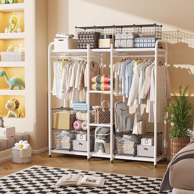 C&AHOME Wire Cube Storage, 2-Cube Storage Organizer Metal, C Grids Storage Bins Shelving, Modular Bookshelf Shelf, Closet Cabinet Ideal for Bedroom, Office 12.4”L x 12.4”W 24.8”H Black UWCS3002B