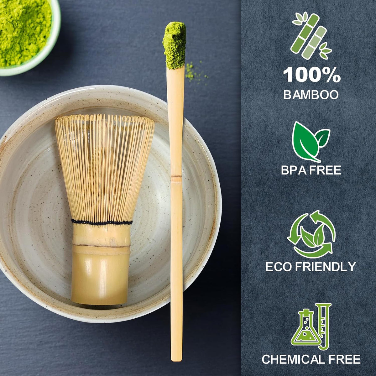 Matcha Whisk Set, Matcha Set, 6 Pieces, with Bamboo Whisk, Ceramic Bowl & Sifter Complete Matcha kit Tea Includes Scoop & Spout Bowl