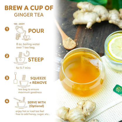Indochine Blends, Ginger Tea Bags, 50 Teabags, 2g/bag, Individually Wrapped Envelopes, Caffeine-free, No Sugar