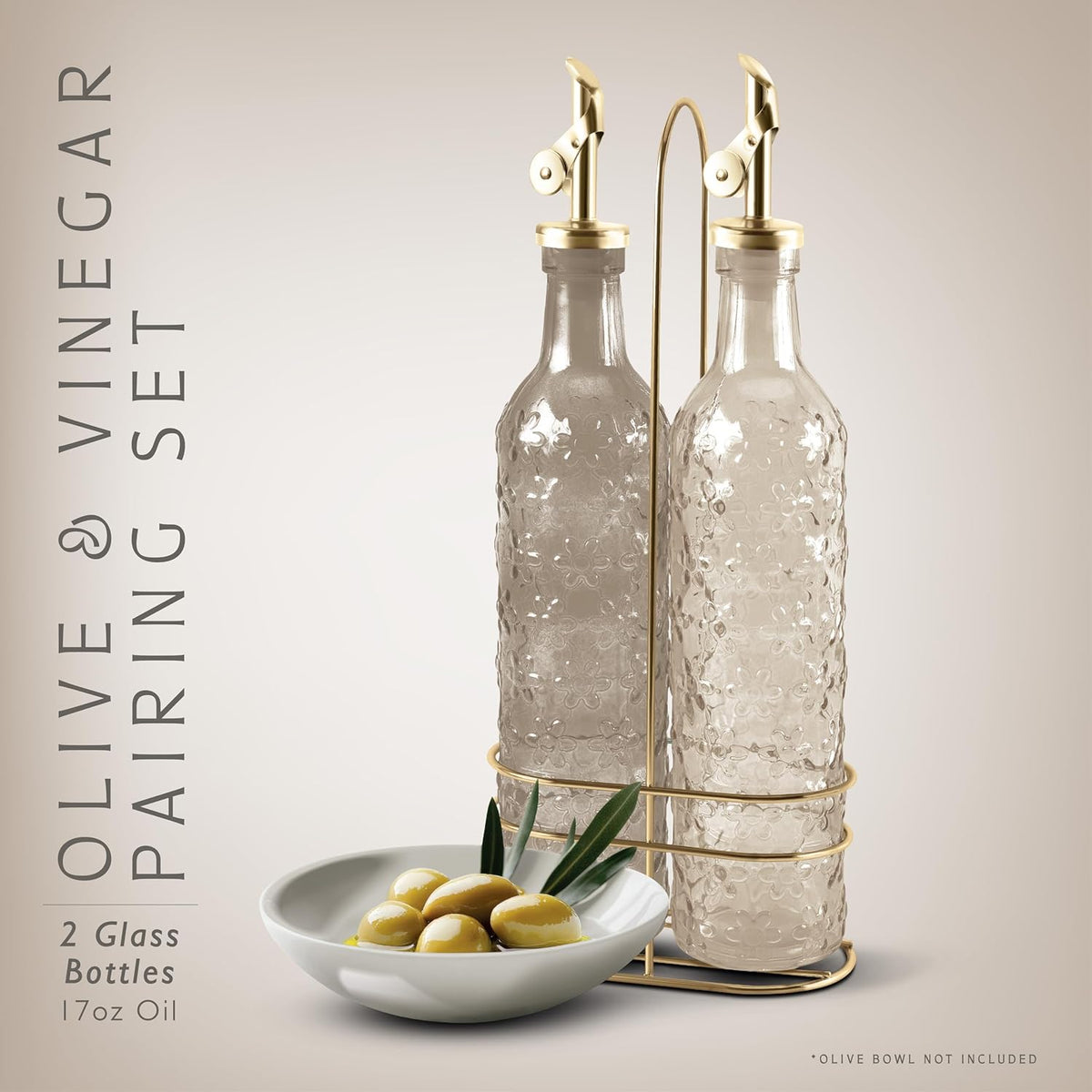 COOK WITH COLOR Glass Olive Oil Bottle Dispenser - 2 Pack- 17oz Oil and Vinegar Cruet - Olive Oil Carafe Decanter for Kitchen