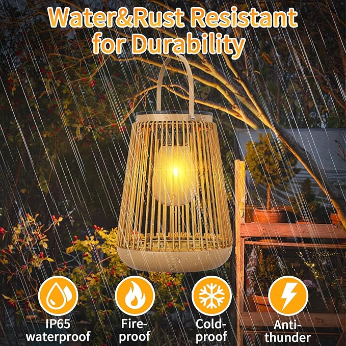Solar Lights Outdoor Waterproof Garden Decor Lantern Hanging Lamp with Handle,Unique Ideas Rattan LED Lanterns for Decorations Patio Lawn Tabletop Pathway 4 Pack