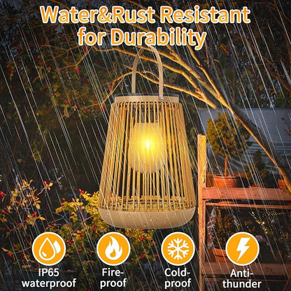 Solar Lights Outdoor Waterproof Garden Decor Lantern Hanging Lamp with Handle,Unique Ideas Rattan LED Lanterns for Decorations Patio Lawn Tabletop Pathway 4 Pack