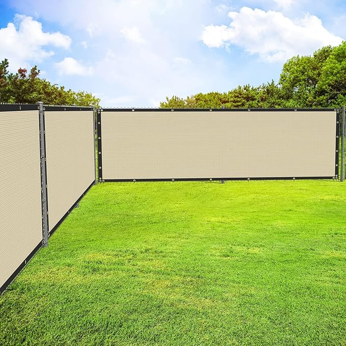ECOOPTS 4'x37' Privacy Fence Screen Windscreen with Copper Grommets, Fit for Commercial Fence and Residential Garden Outdoor 90% UV Blockage, Cable Zip Ties Included (Beige)