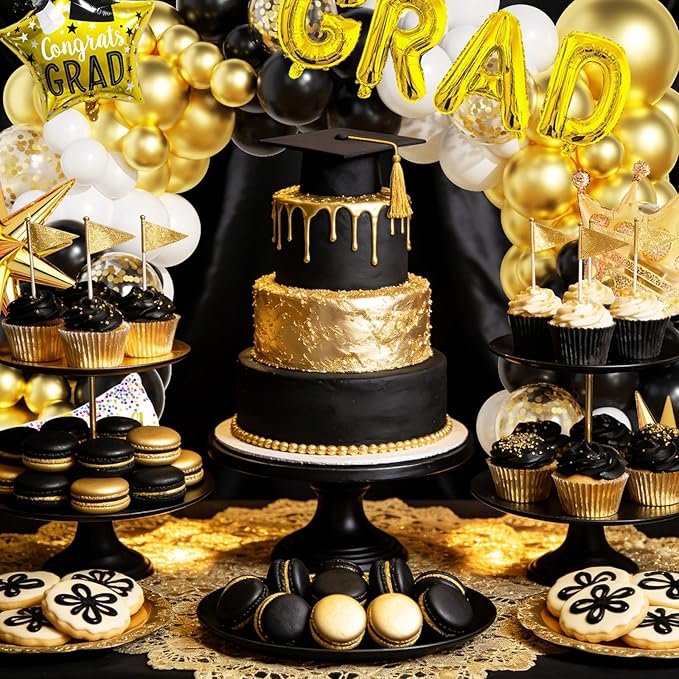 Graduation Balloon Arch Garland Kit Black Gold White Graduation Decorations 2026 for College High School Class of 2026 Grad Party Prom Decor