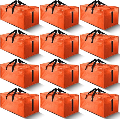 HOMESURE 12 Pack Large Strong Moving Bags with Zippers & Carrying Handles - Water-Resistant - Heavy Duty Storage Tote for Space Saving, Fold Flat, Alternative to Moving Box (Orange)