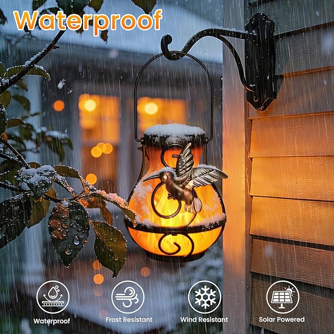 2 Pack Solar Lanterns Outdoor Waterproof Flickering Flame Light Hummingbird Hanging Solar Powered Lantern for Yard Patio Porch Outdoor Garden Decor Women Friend Teachers Appreciation Gifts