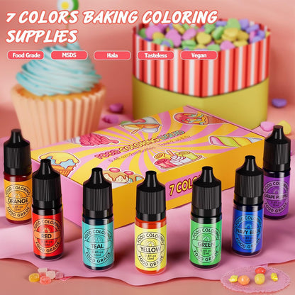 Cherrysea Food Coloring for Cake Decorating Rainbow Edible Food Dye for Baking Royal Icing Cookie Supplies Gluten Free 7x12ml Food Grade Liquid Food