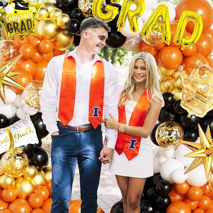 Graduation Balloon Arch Garland Kit Orange Black White Gold Graduation Decorations 2026 for College High School Class of 2026 Grad Party Prom Decor