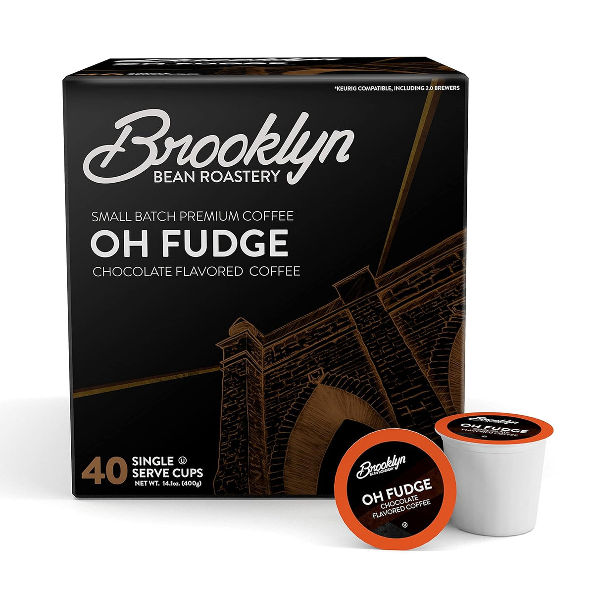 Brooklyn Beans Oh Fudge Gourmet Coffee Pods - Compatible with Keurig K Cup Brewers Including 2.0 Machines, 40 Count, Rich Chocolate Flavored