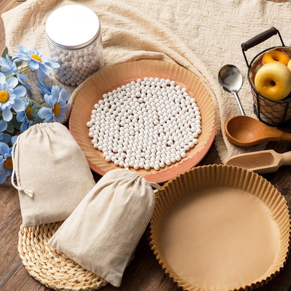 Patelai 2 Pcs 2 lb Pie Weights Ceramic, 50 Pcs Parchment Paper, White