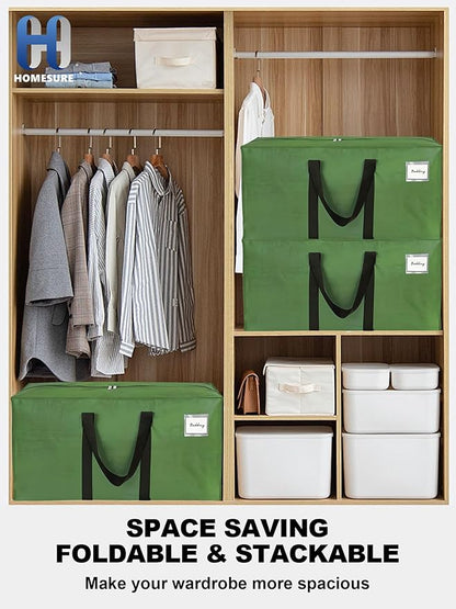 80 Pack Large Strong Moving Bags with Zippers & Carrying Handles - Water-Resistant - Heavy Duty Storage Tote for Space Saving, Fold Flat, Alternative to Moving Box (Olive Green)
