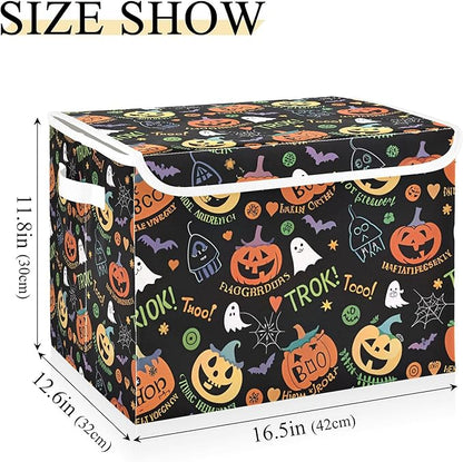 Halloween Ghost Pumpkin Ghosts Storage Bins with Lids and Carrying Handle,Foldable Storage Boxes Organizer Containers Baskets Cube with Cover for Home Bedroom Closet Office