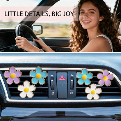 6pcs Flowers Car Decor,Cute Car Air Freshener Vent Clips,Blue White Purple Daisy Flowers Air Vent Clip Accessories for Women,3cm/2.7cm Refillable Daisy Decor Diffuser