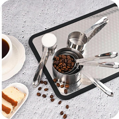 Measuring Cups and Spoons Set, 18/8 Stainless Steel Measuring Cups and Spoons Set for Kitchen & Baking, 5 MeasurE Cups &6 Long MeasurE Spoons&Leveler