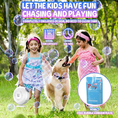 Bubble Machine, Automatic Bubble Blower for Kids Toddlers, 8000+ Bubbles Per Minute, 90° 200° Oscillating Electric Plug-in or Batteries Bubble Maker Toys for Outdoor Birthday Party - Light White