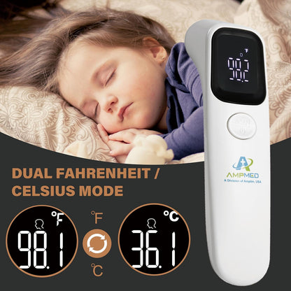 Amplim Forehead Thermometer, No-Touch, FDA-Cleared, Medical-Grade Infrared, 1-Second Read with Audible Fever Alert